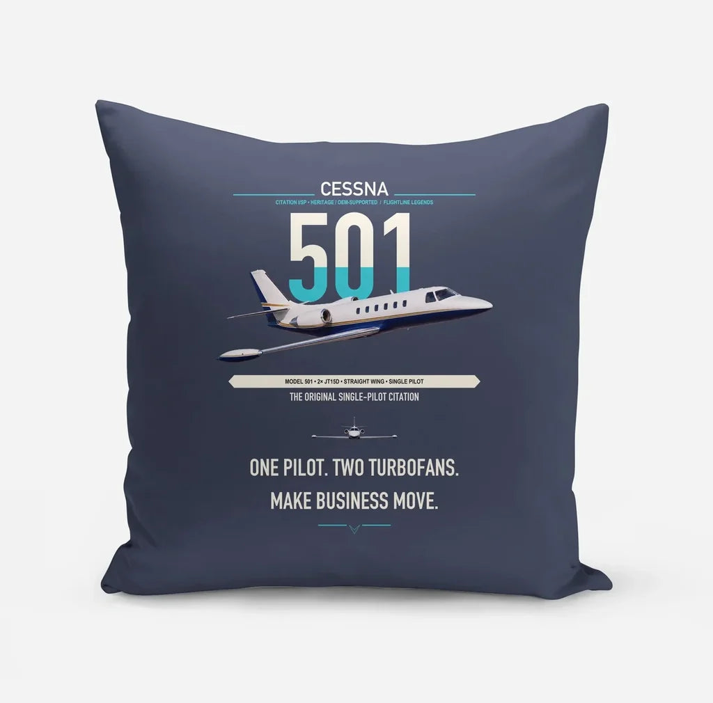 Cessna 501 Citation I SP design on navy blue pillow