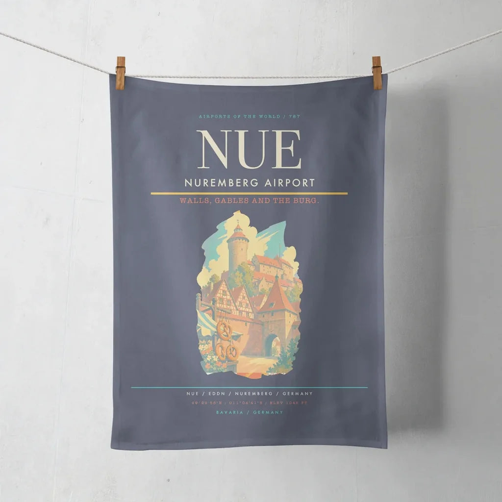 Nuremberg Airport (NUE) design on navy blue towel