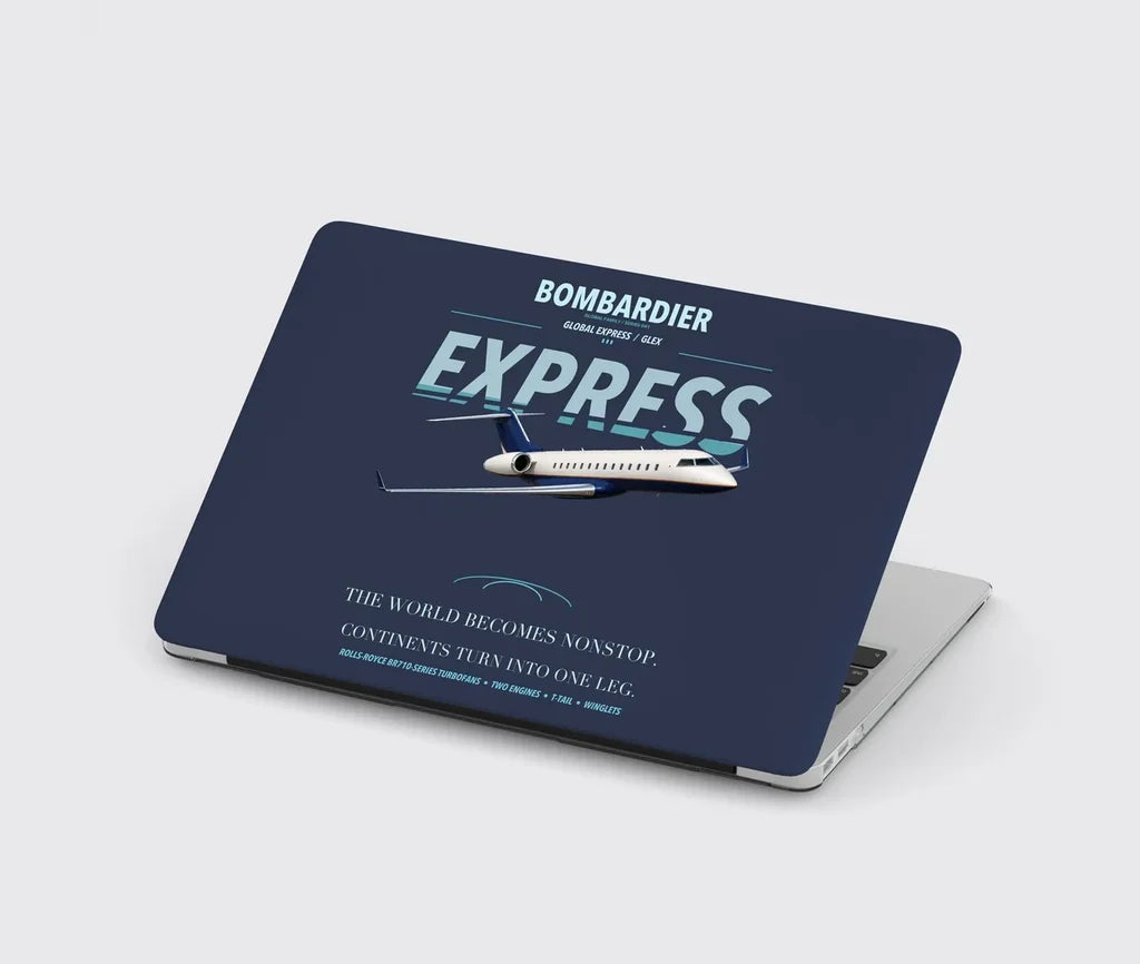Bombardier Global Express design on navy blue MacBook case