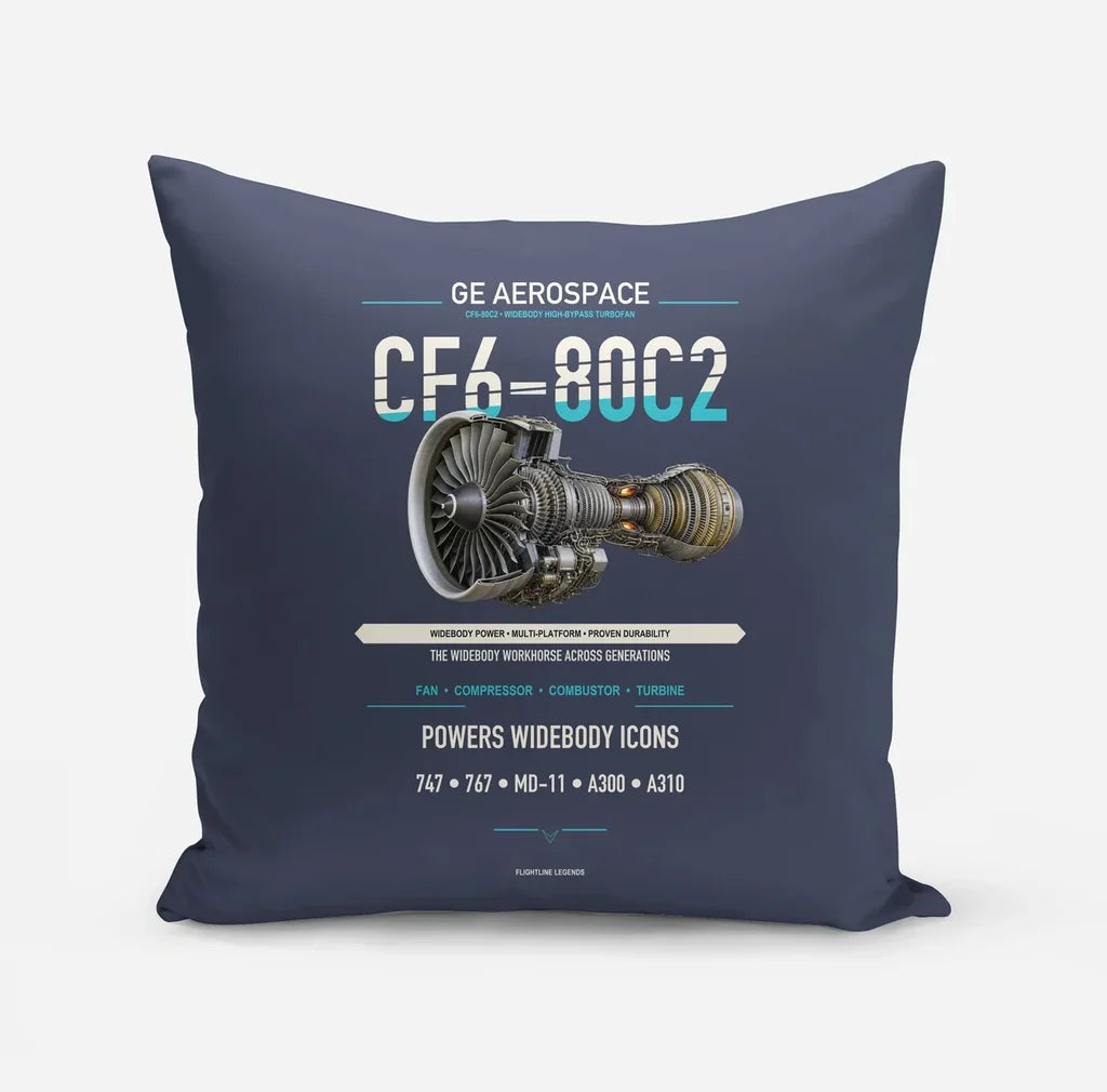 CF6-80C2 design on navy blue pillow