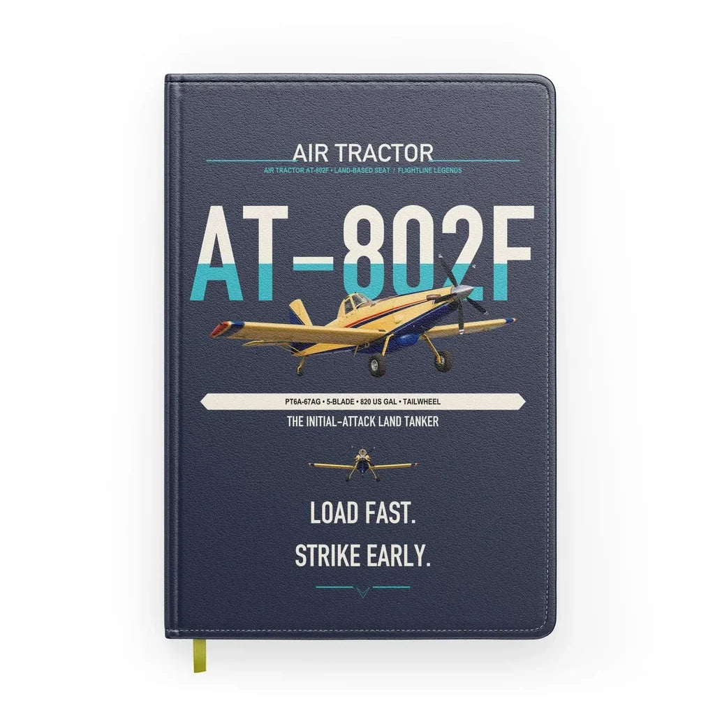 Air Tractor AT-802F design on navy blue notebook