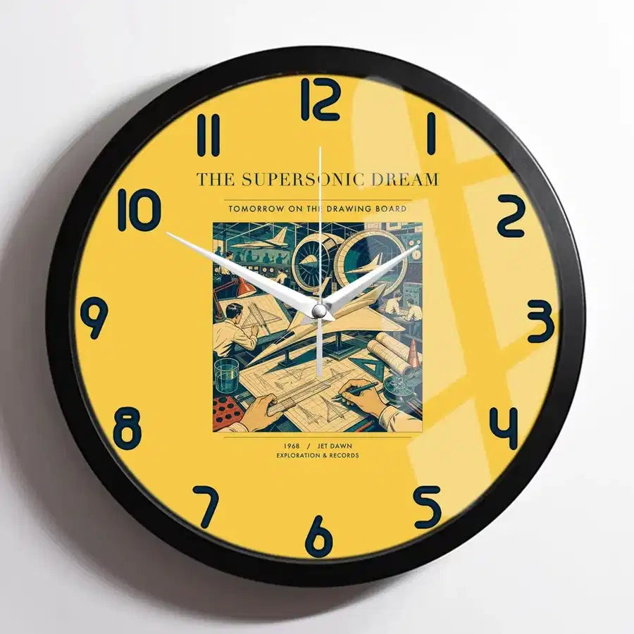 VINTAGE G4128 - The Supersonic Dream - Designed Wall Clocks design on yellow framed