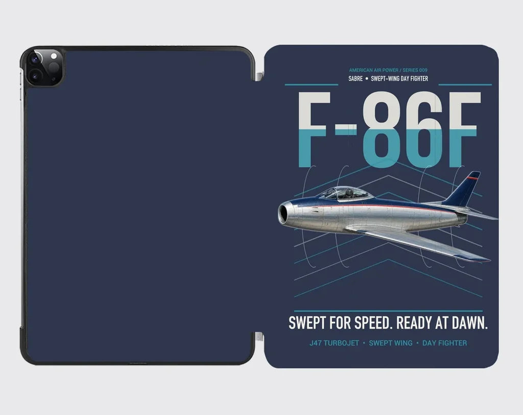 F-86F Sabre design on navy blue ipad tablet case