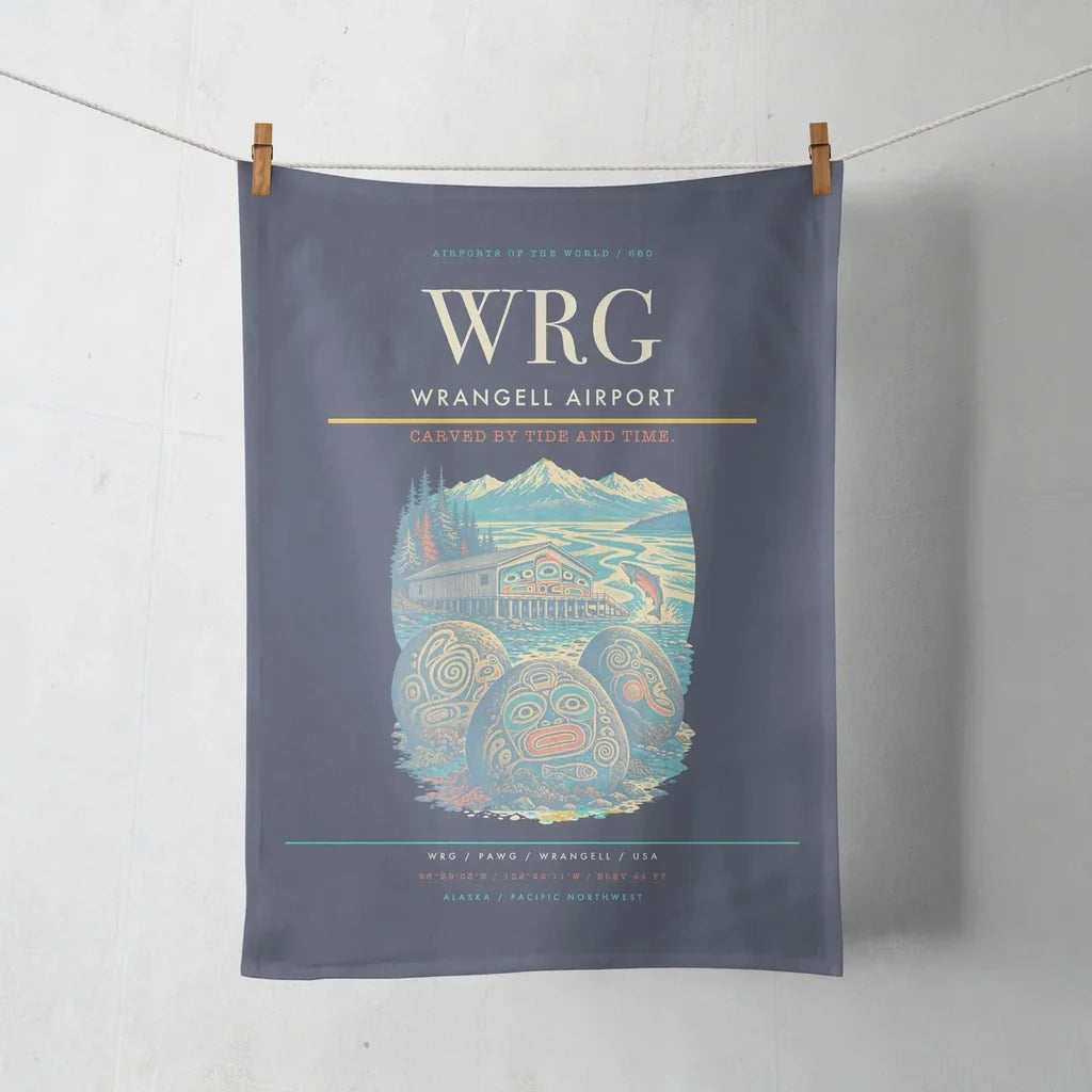 Wrangell Airport (WRG) design on navy blue towel