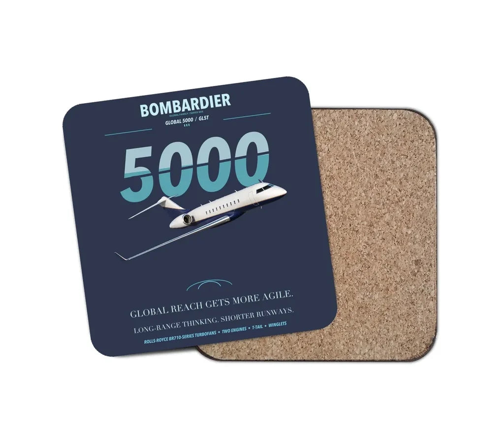 Bombardier Global 5000 design on navy blue 1 piece coaster