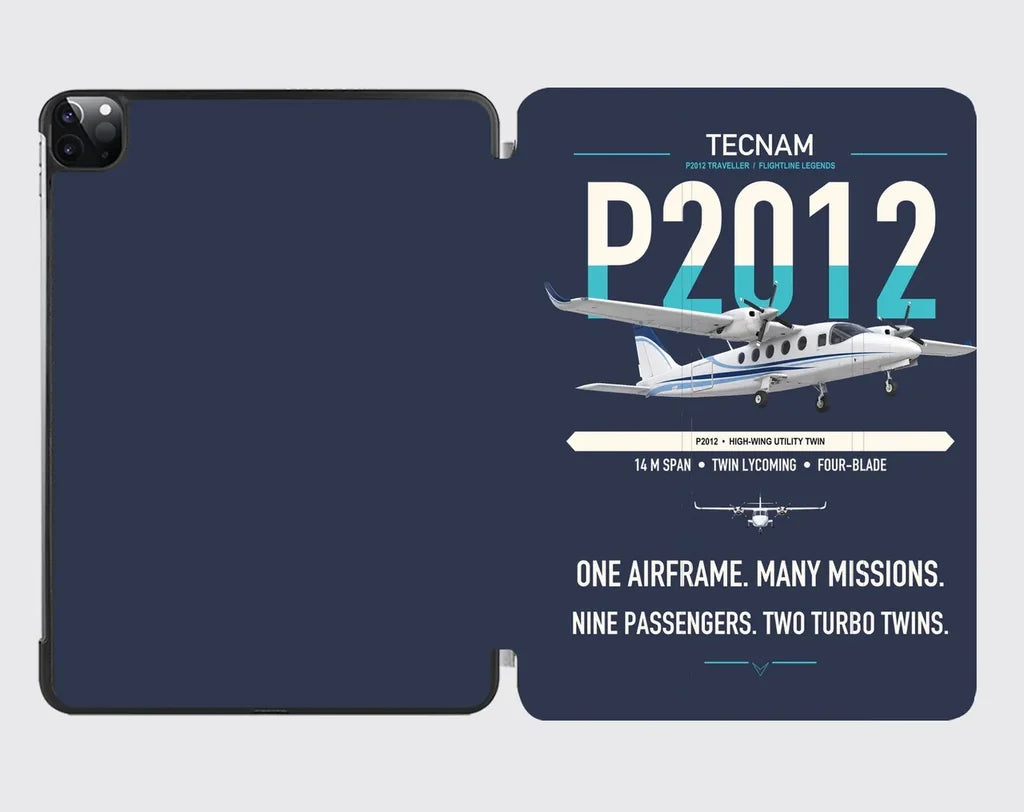 Tecnam P2012 Traveller design on navy blue ipad tablet case