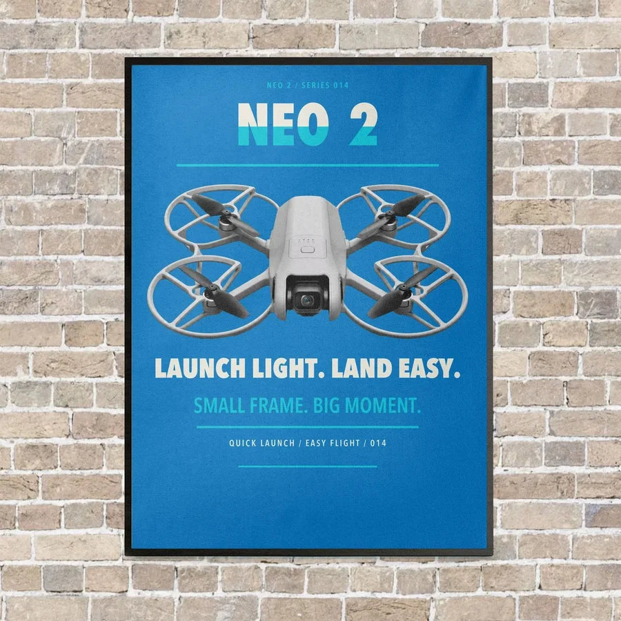 DJI Neo 2 vertical canvas print - framed - turquoise background
