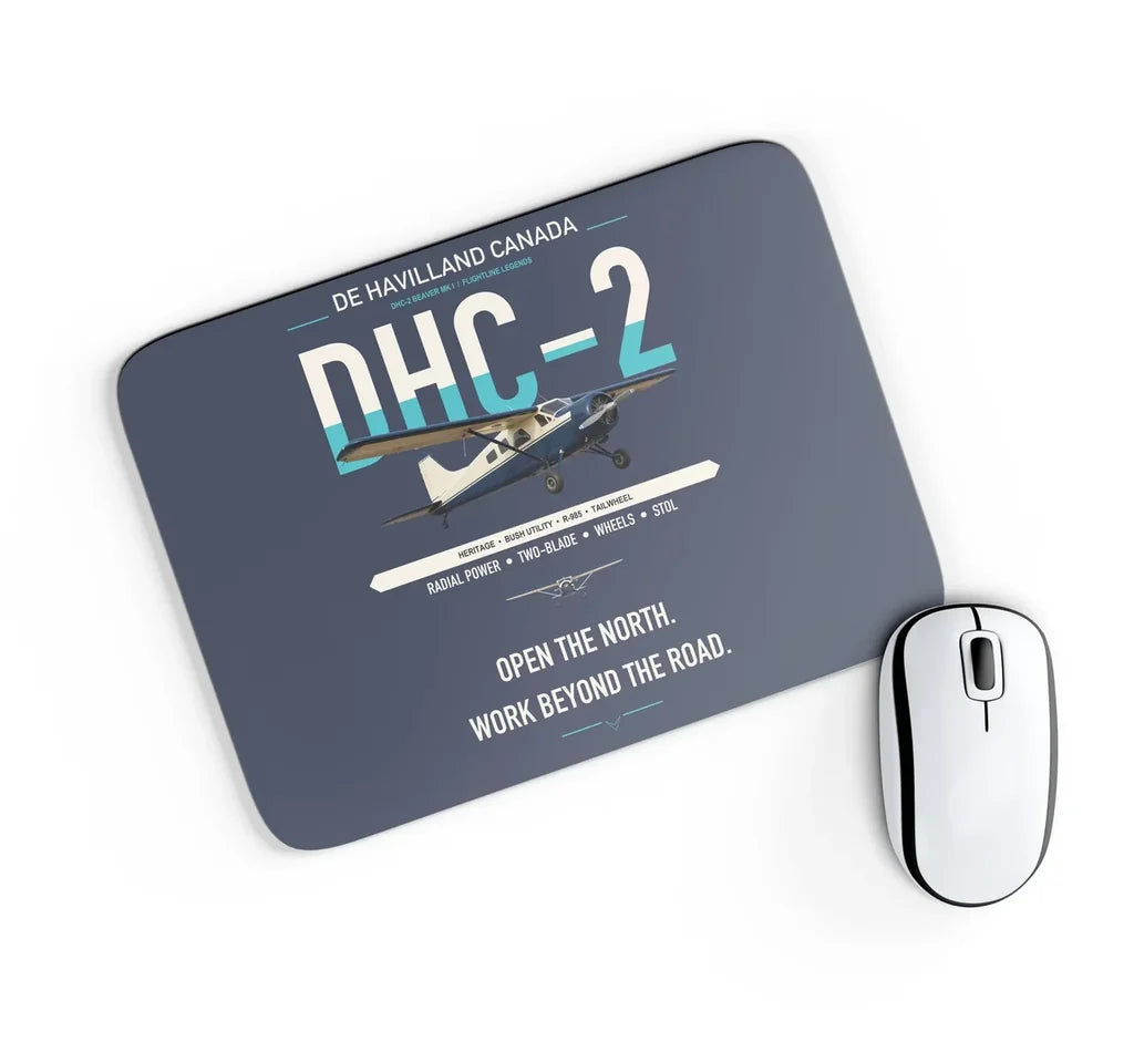 DHC-2 Beaver Mk I design on navy blue rectangle mouse pad