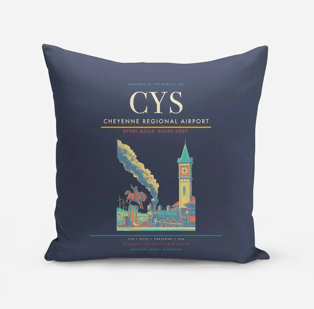 Cheyenne Regional Airport (CYS) design on navy blue pillow