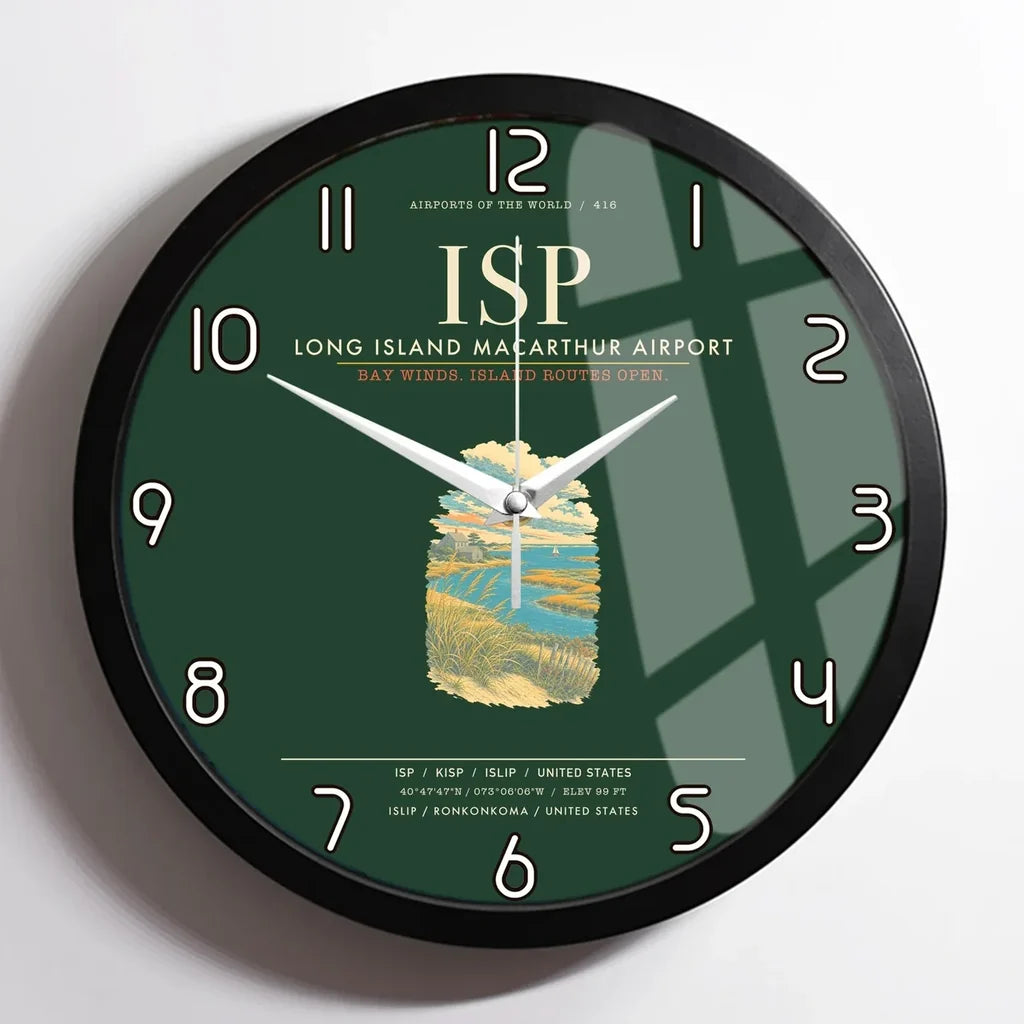Long Island MacArthur Airport ISP Wall-Clock Framed - Dark Green