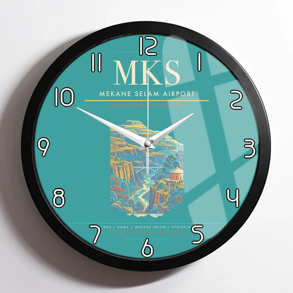 Mekane Selam Airport MKS Wall-Clock Framed - Turquoise