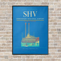 Thumbnail for Shreveport Regional Airport SHV vertical canvas print - framed - turquoise background