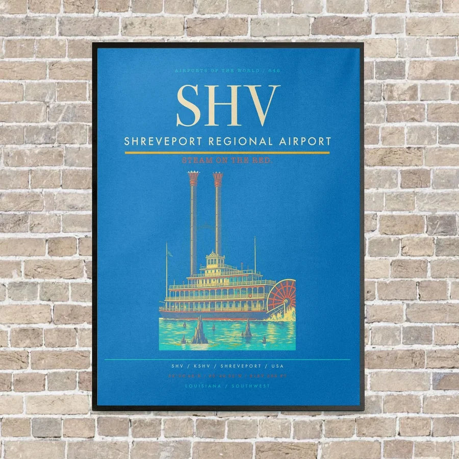 Shreveport Regional Airport SHV vertical canvas print - framed - turquoise background
