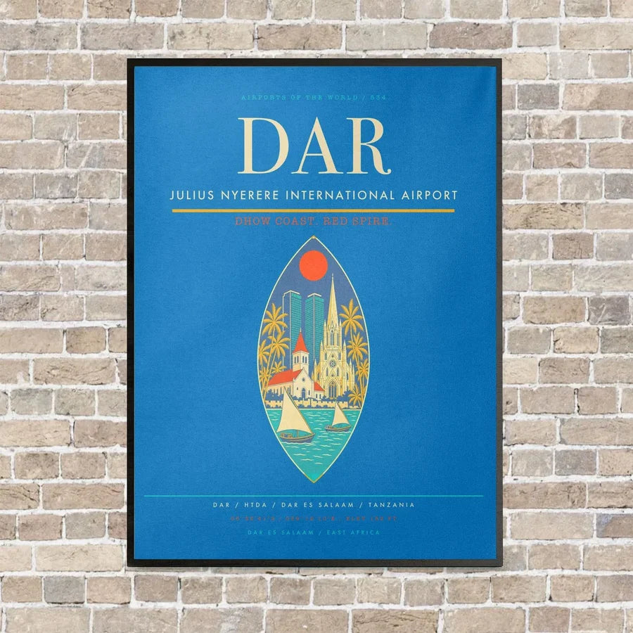 Julius Nyerere International Airport DAR vertical canvas print - framed - turquoise background