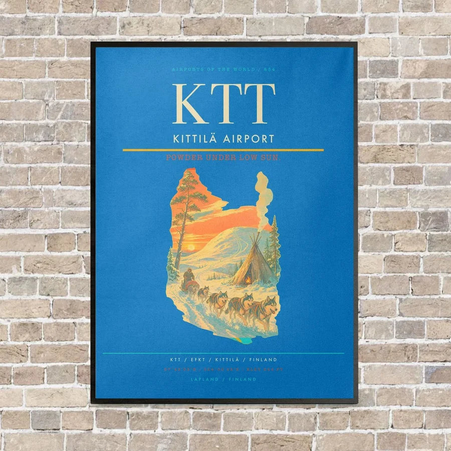 Kittilä Airport KTT vertical canvas print - framed - turquoise background