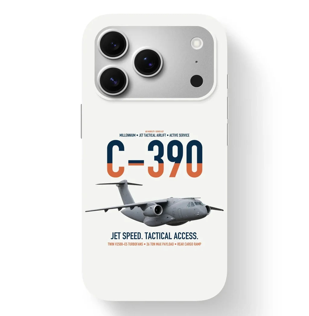 C-390 Millennium design on white magsafe iphone case, for iPhone 17 Pro