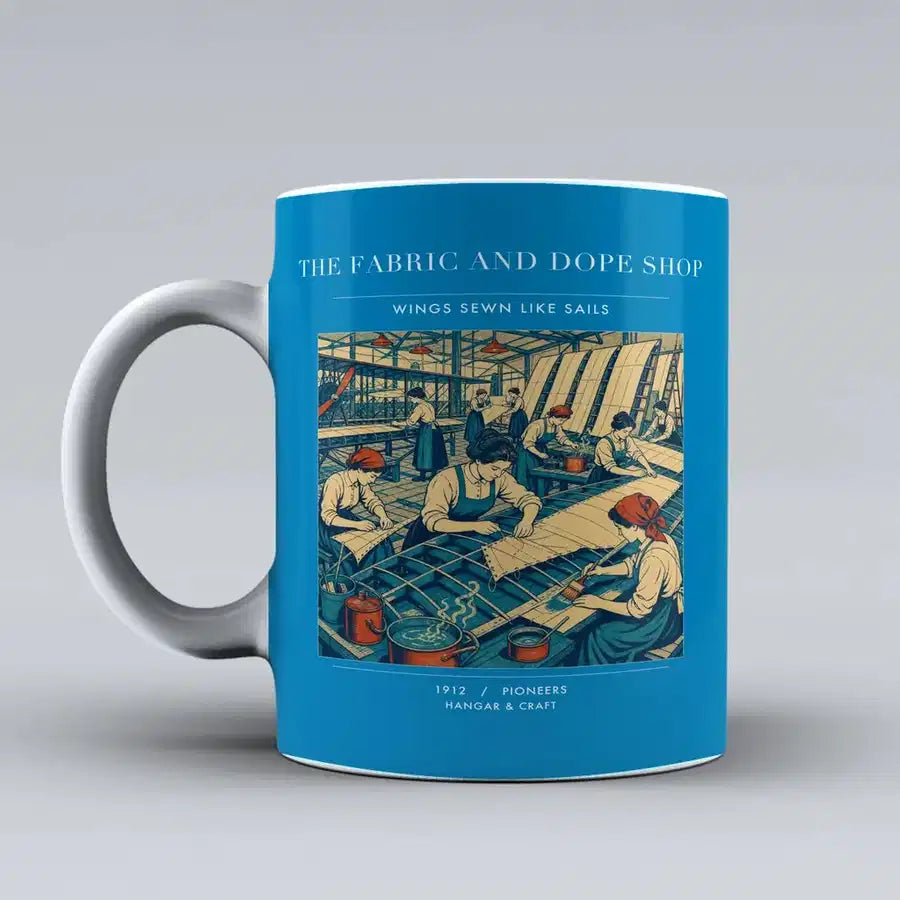 VINTAGE G4168 - The Fabric And Dope Shop - Ceramic Mug design on turquoise