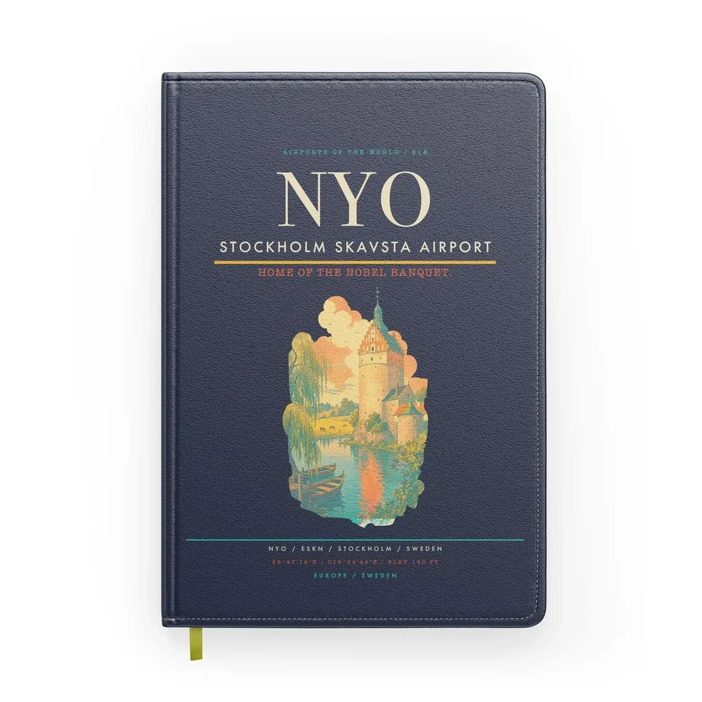 Stockholm Skavsta Airport (NYO) design on navy blue notebook