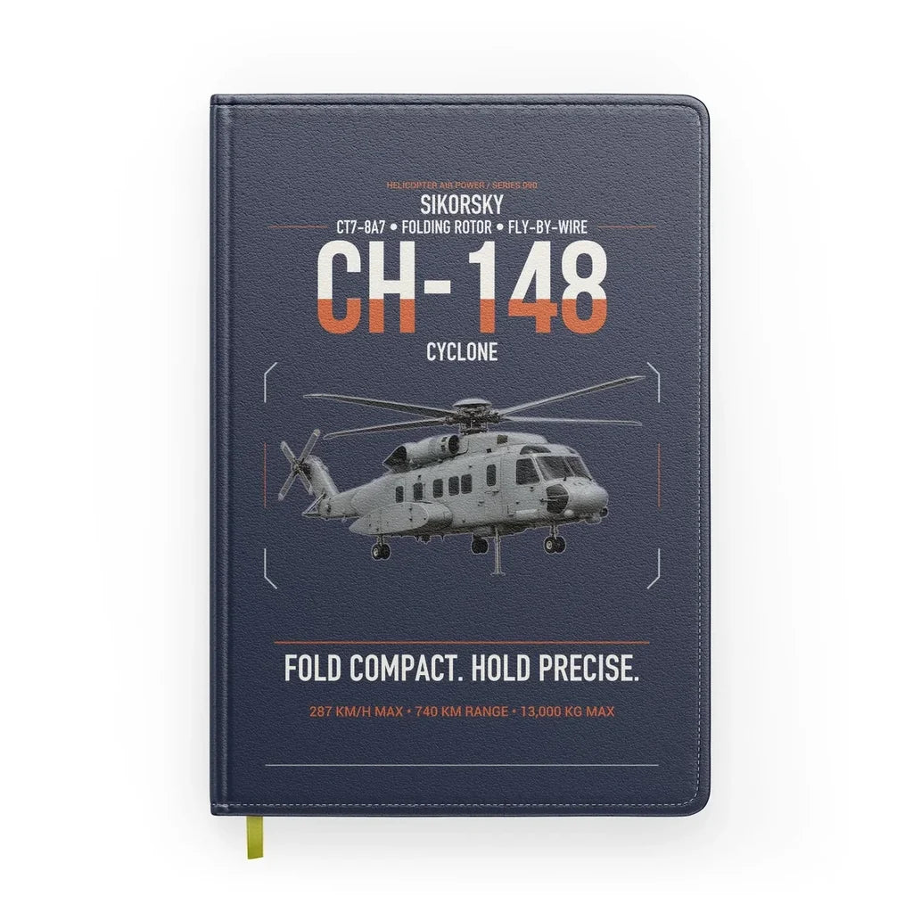 Sikorsky CH-148 Cyclone design on navy blue notebook
