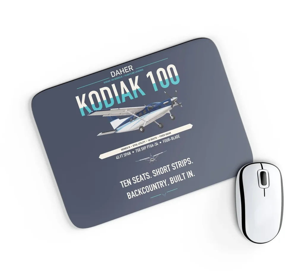 Daher Kodiak 100 Series III design on navy blue rectangle mouse pad