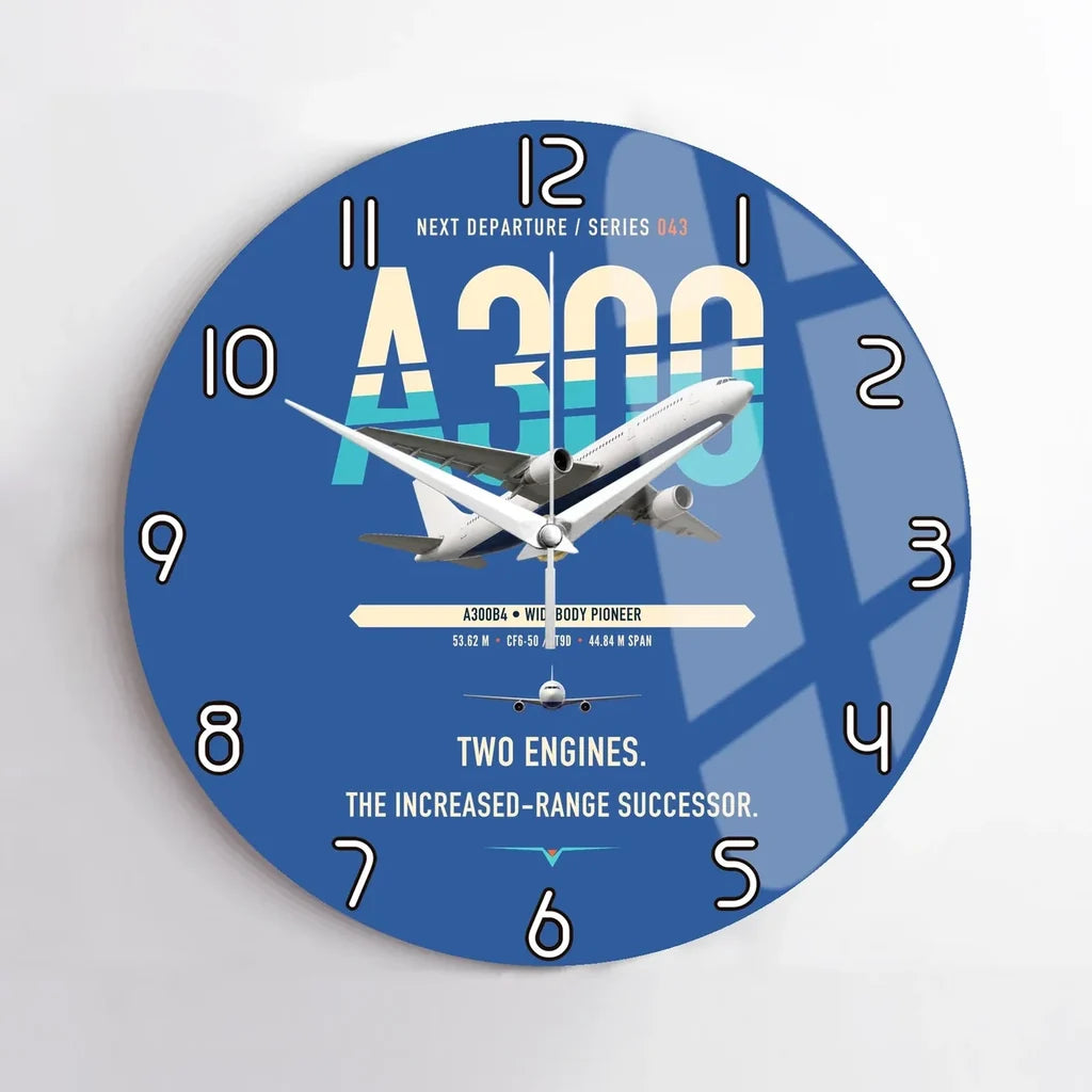 Airbus A300B4 design on blue no frame wall clock