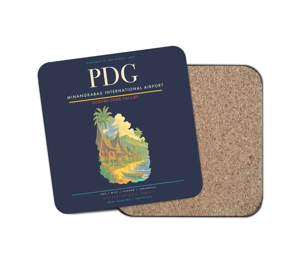 Minangkabau International Airport (PDG) design on navy blue 1 piece coaster