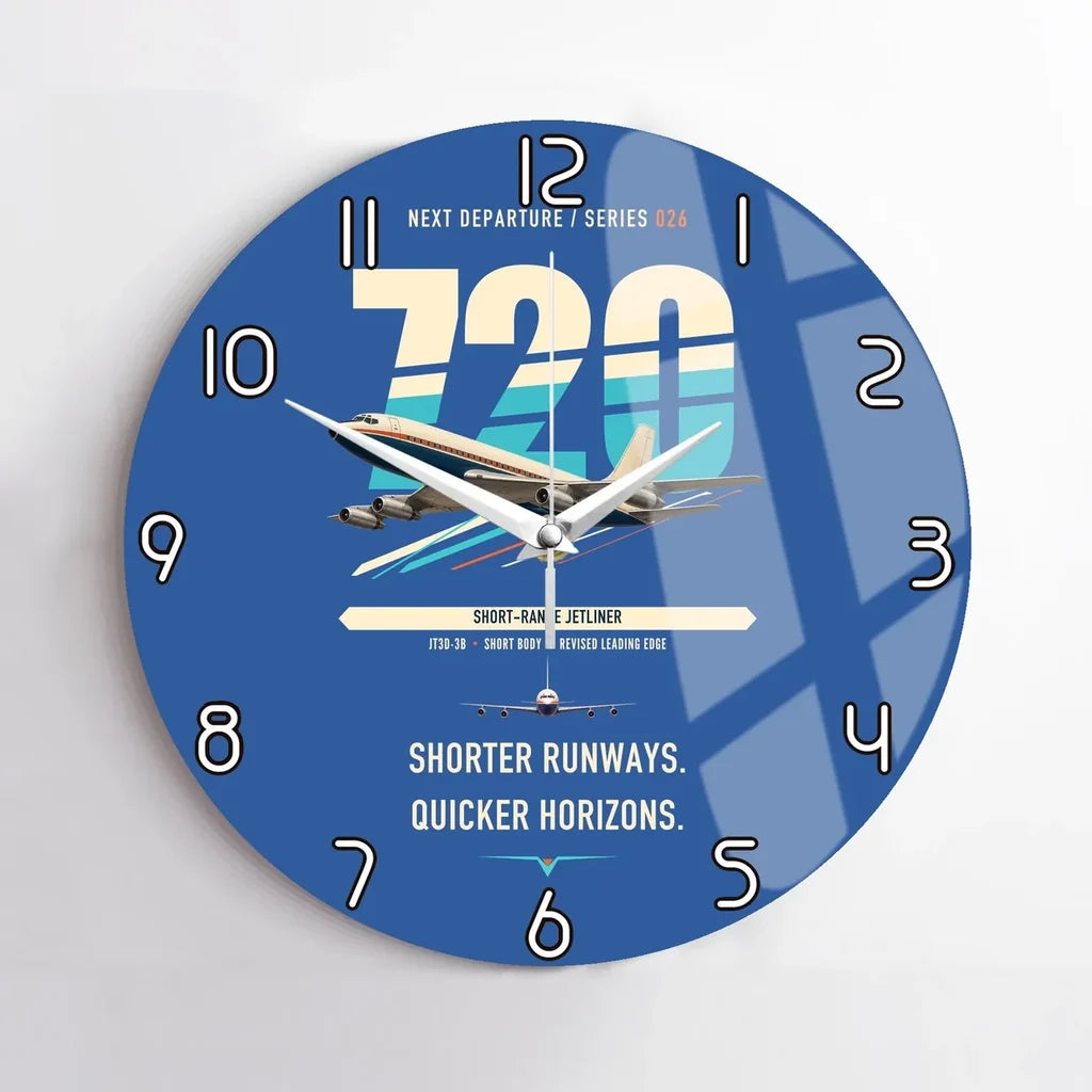 Boeing 720B design on blue no frame wall clock