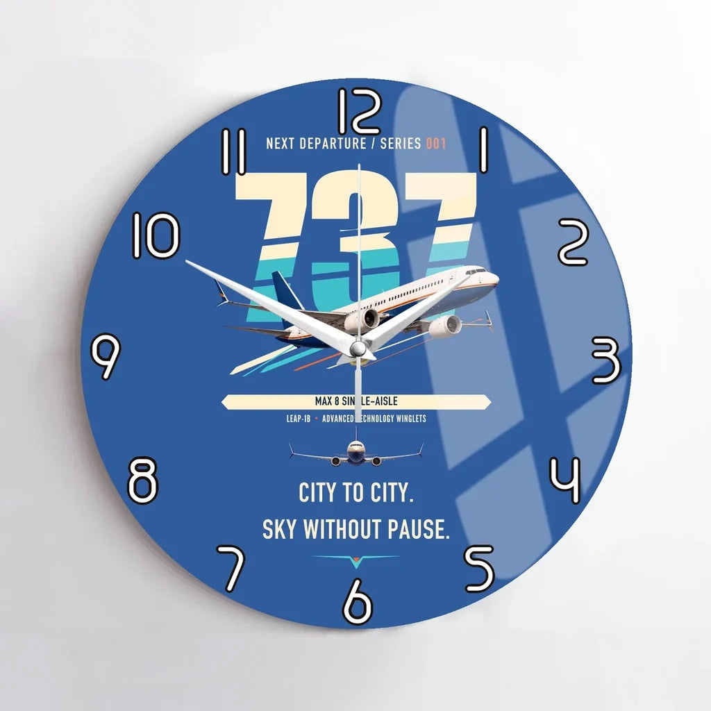 Boeing 737 MAX 8 design on blue no frame wall clock