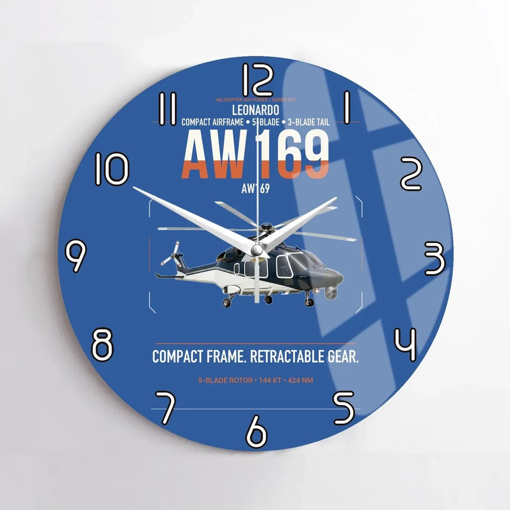 Leonardo AW169 design on blue no frame wall clock