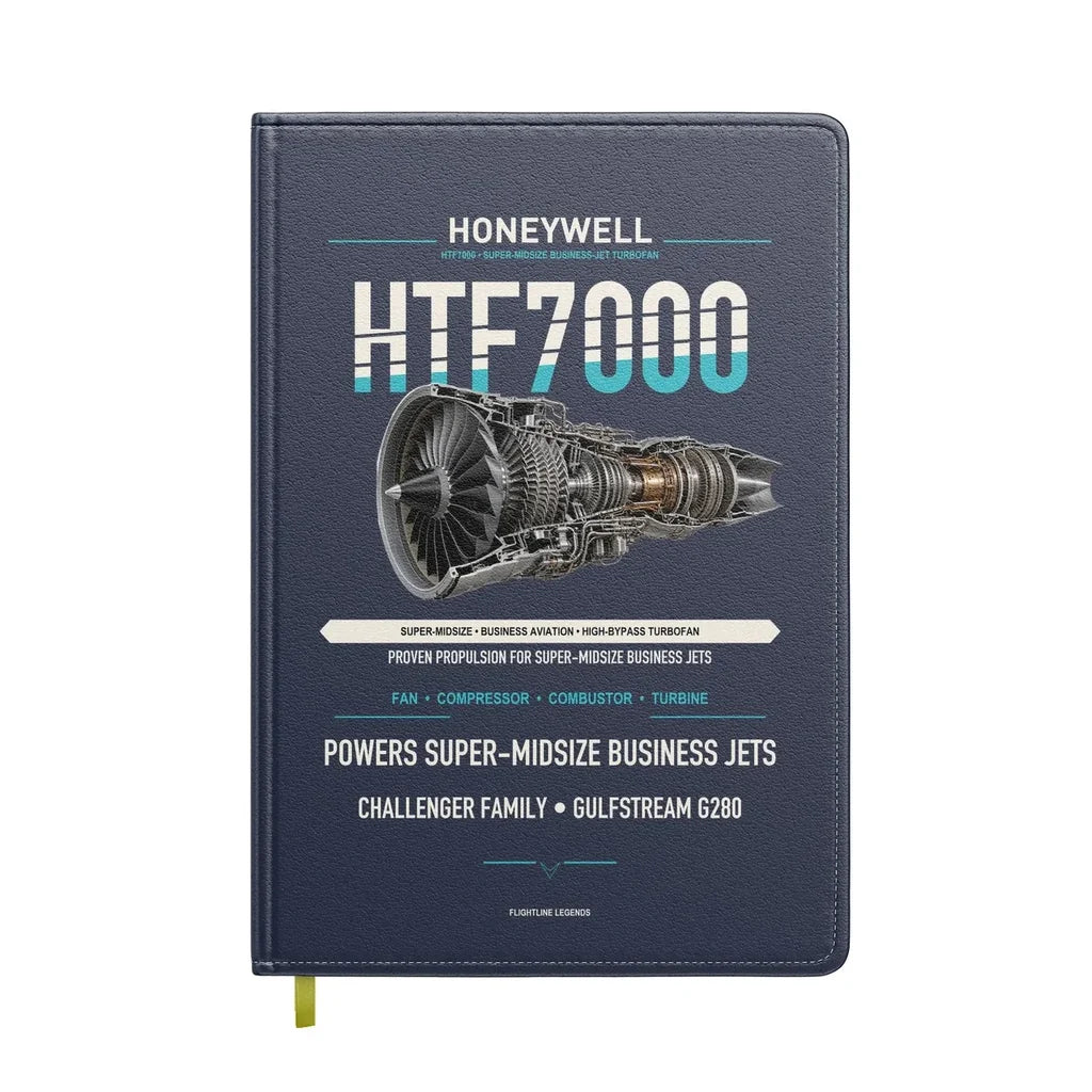HTF7000 design on navy blue notebook