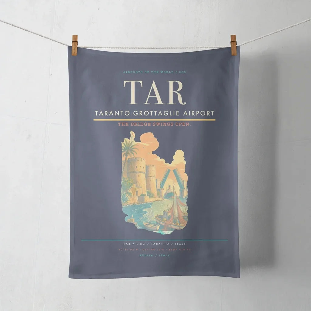 Taranto-Grottaglie Airport (TAR) design on navy blue towel