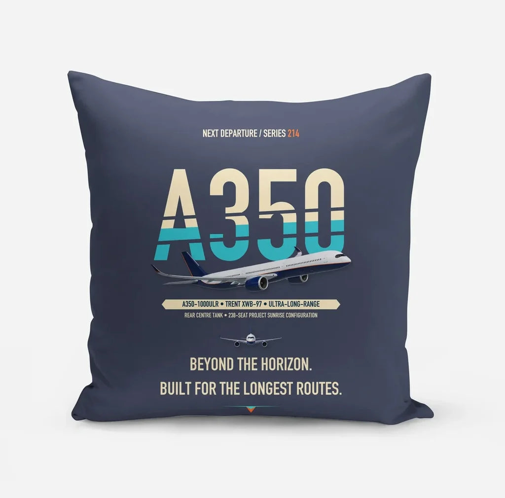 Airbus A350-1000ULR design on navy blue pillow