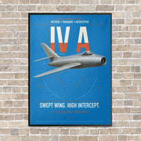 Thumbnail for Dassault Mystère IV A vertical canvas print - framed - turquoise background