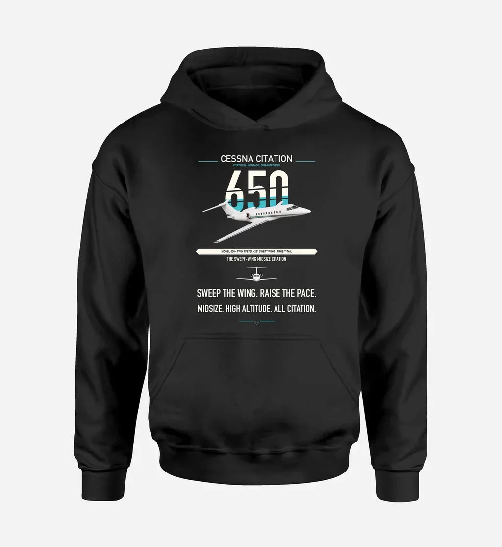 Cessna Citation 650 - Citation III design on black double-side hoodie, single-side print