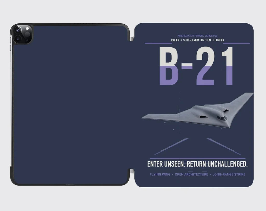 B-21 Raider design on navy blue ipad tablet case