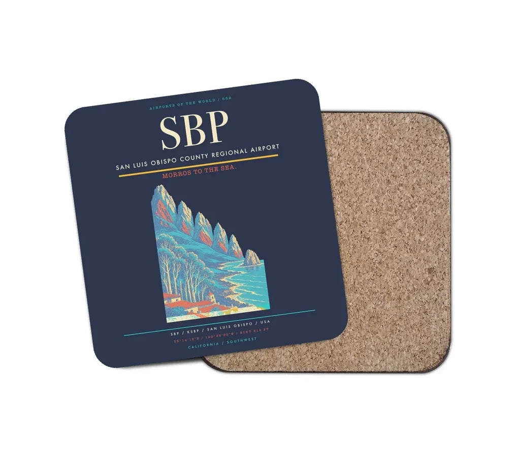 San Luis Obispo County Regional Airport (SBP) design on navy blue 1 piece coaster