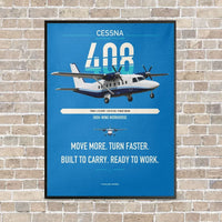 Thumbnail for Cessna 408 SkyCourier vertical canvas print - framed - turquoise background