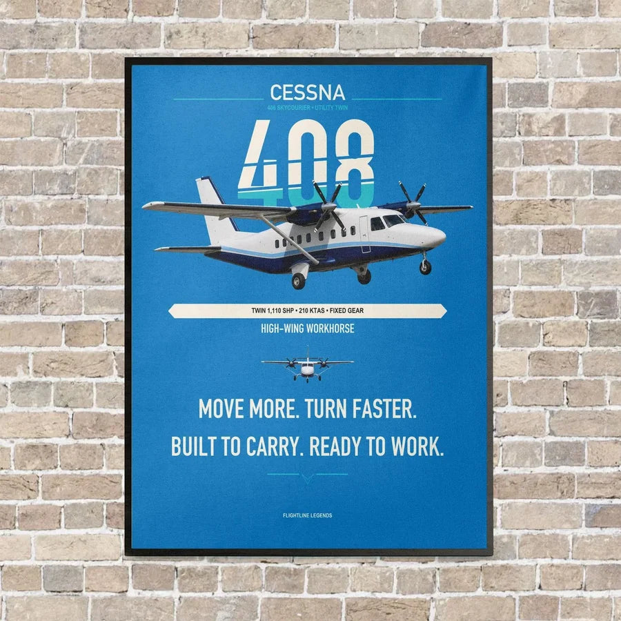 Cessna 408 SkyCourier vertical canvas print - framed - turquoise background