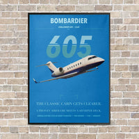 Thumbnail for Bombardier Challenger 605 vertical canvas print - framed - turquoise background