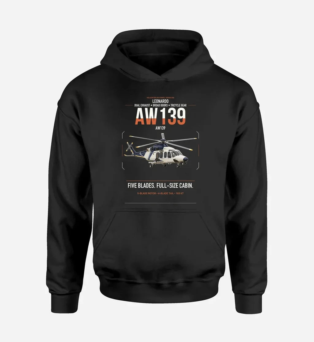 Leonardo AW139 design on black double-side hoodie, single-side print
