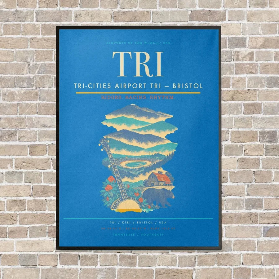 Tri-Cities Airport TRI — Bristol vertical canvas print - framed - turquoise background