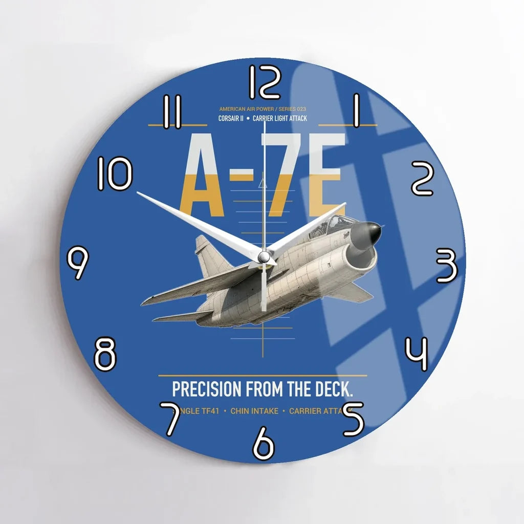 A-7E Corsair II design on blue no frame wall clock