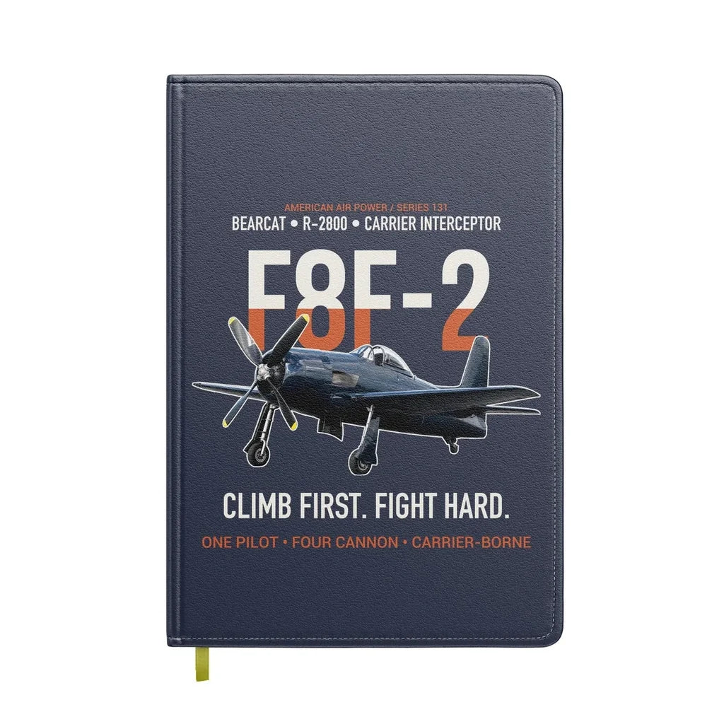 F8F-2 Bearcat Climb First Fight Hard design on navy blue notebook