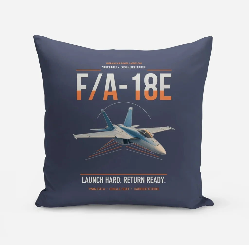 F-A-18E Super Hornet design on navy blue pillow