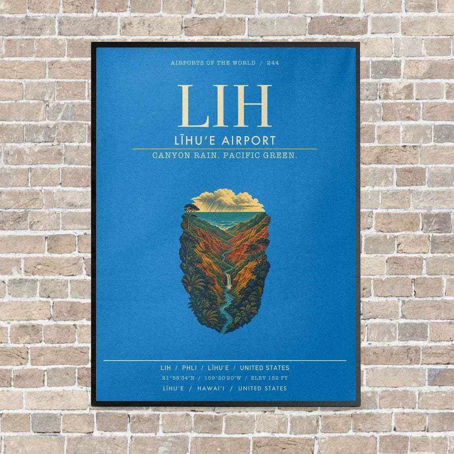 Līhuʻe Airport LIH vertical canvas print - framed - turquoise background