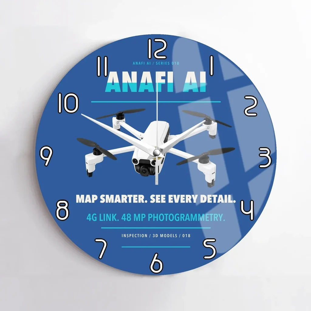 Parrot ANAFI Ai design on blue no frame wall clock