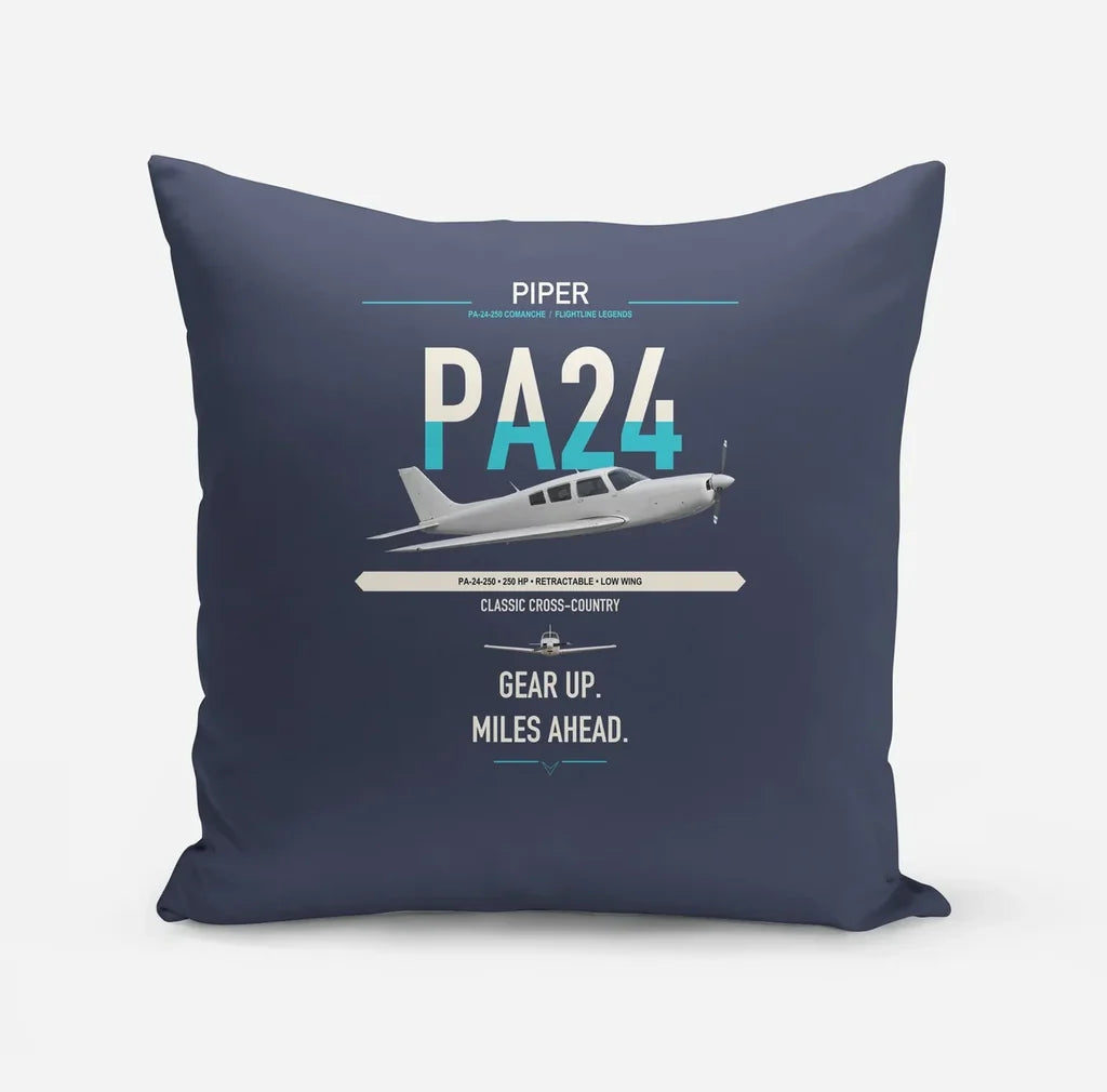 Piper PA-24-250 Comanche 250 design on navy blue pillow