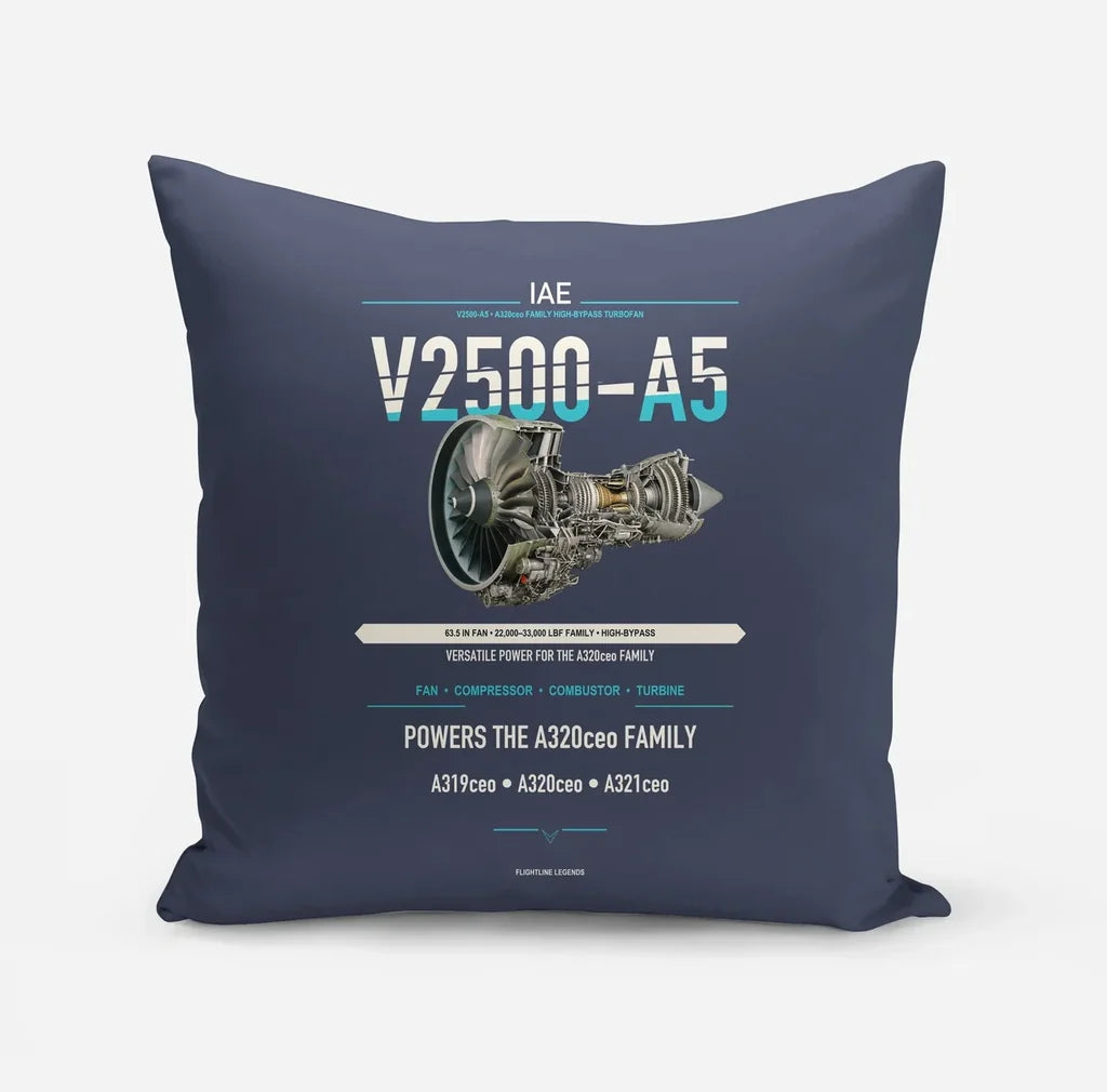 V2500-A5 design on navy blue pillow