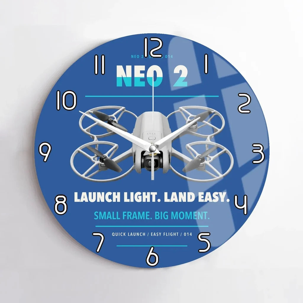DJI Neo 2 design on blue no frame wall clock