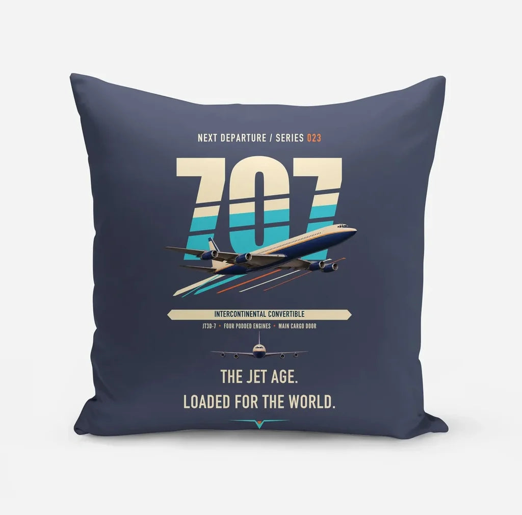 Boeing 707-320C design on navy blue pillow